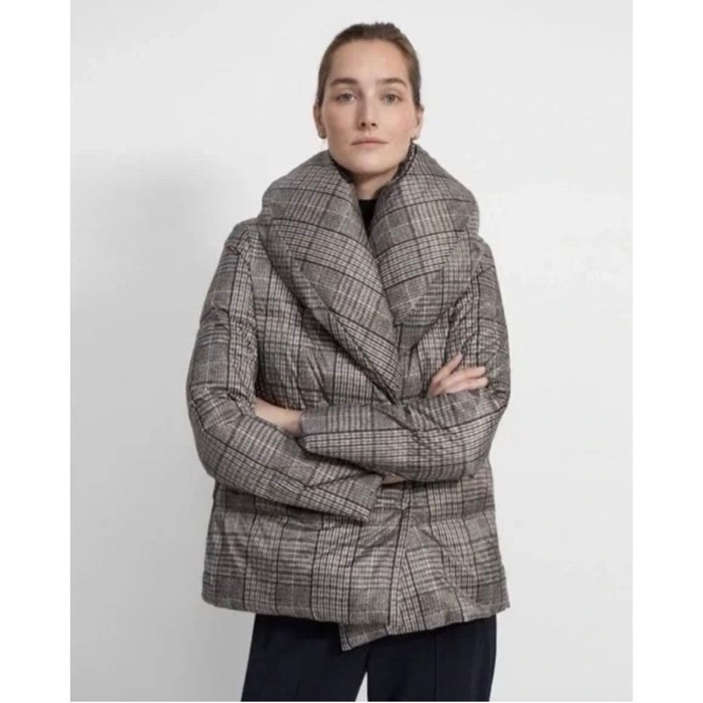 Jason Wu Grey Houndstooth Plaid Double Breasted Puffer Jacket Size Small Chic - Picture 15 of 15